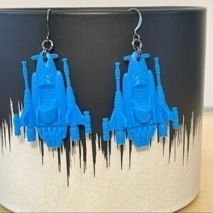 $10 SALE Handmade Blue Fighter Jet Plane Earrings 2.25” Y2K 90s Nostalgia Fun